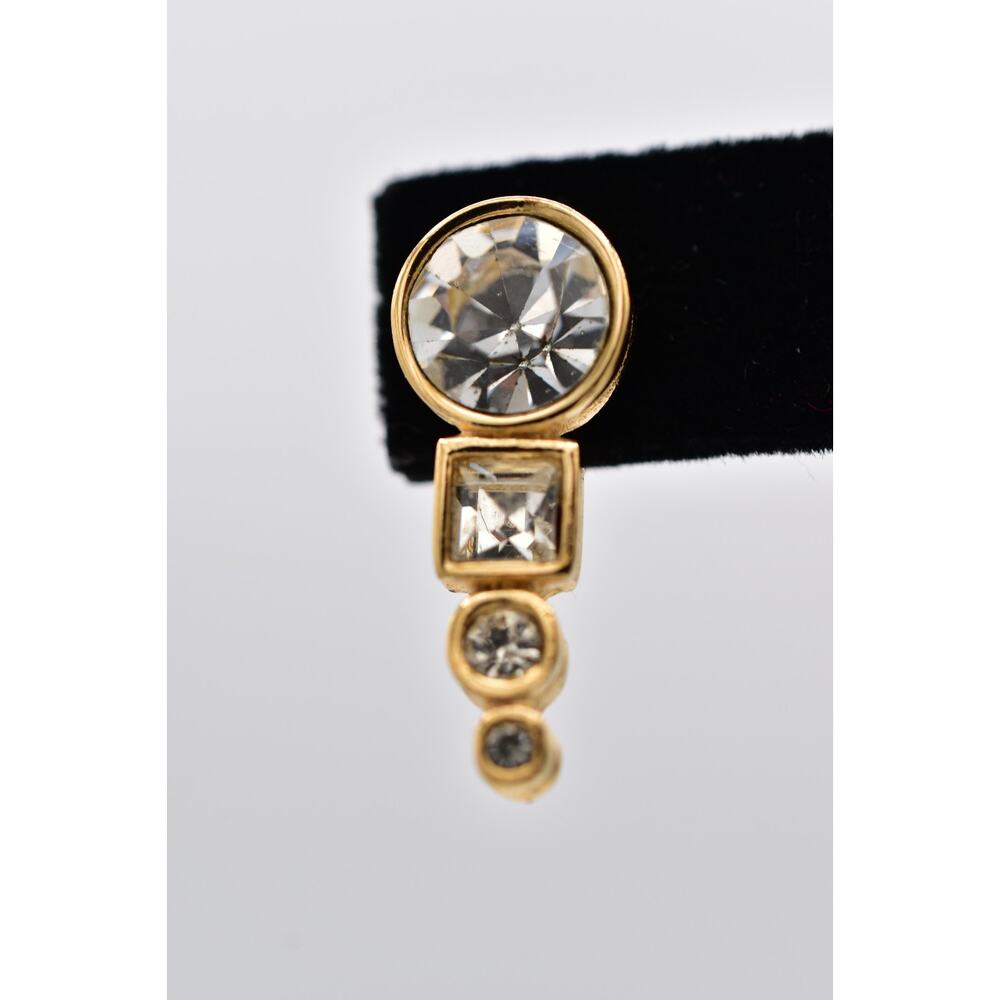 Givenchy Vintage Rhinestone Crystal Clip On Earrings Gold Geometric Signed BinAV - Picture 7 of 12